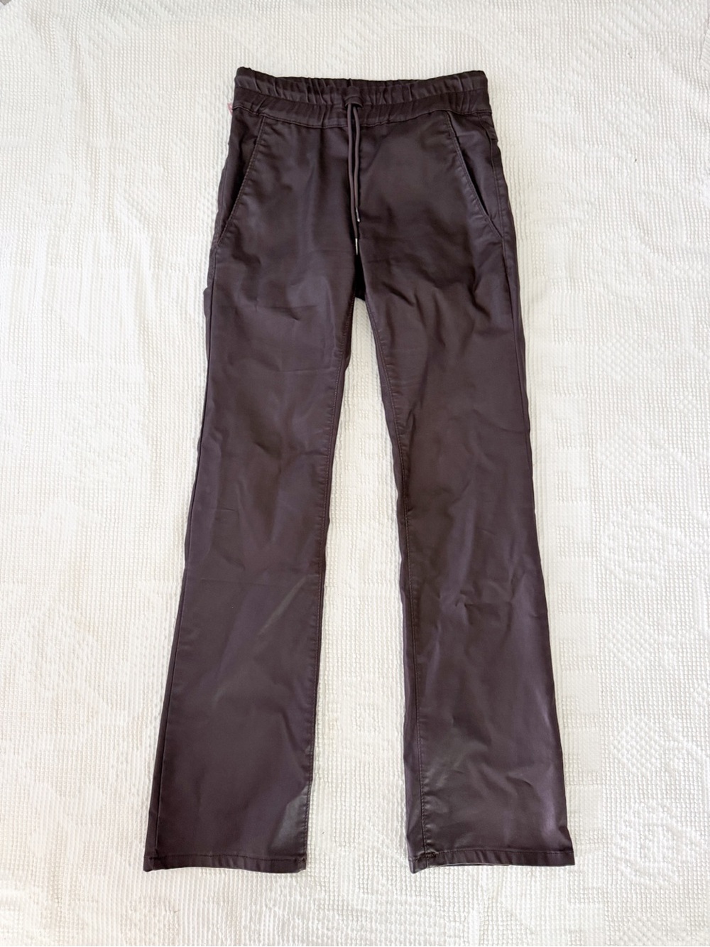 MBEVY FLOG Loren Coated Straight Slim Pants in Dark Brown